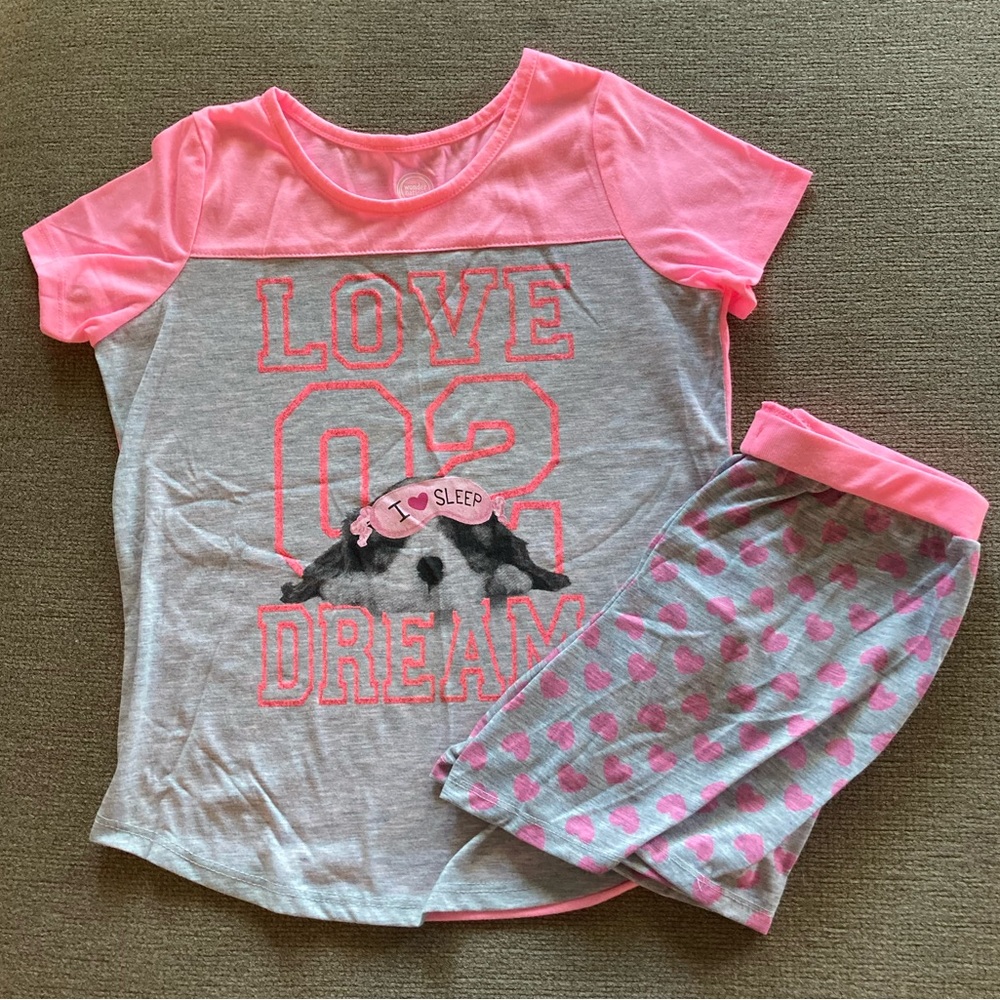 Wonder Nation Girls' Graphic Short Sleeve Top and Shorts 2-Piece Pajamas Dog